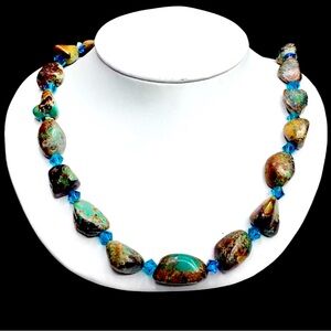 Hand-Crafted, TURQUOISE & BLUE CRYSTAL Necklace